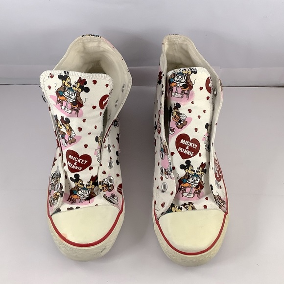 Disney Womens Mickey & Minnie White Canvas Hi-Top Sneakers 6.5 - Needs Laces - Picture 3 of 8